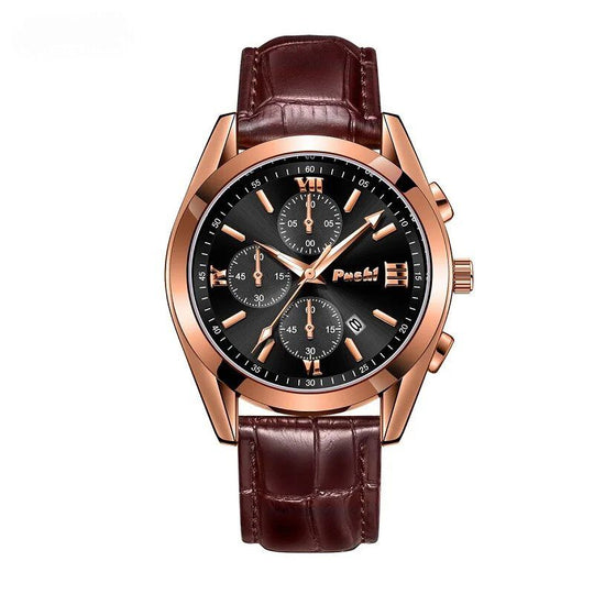 Men’s Business Chronograph Watch | 41 mm | Leather Strap | Quartz | 3 ATM