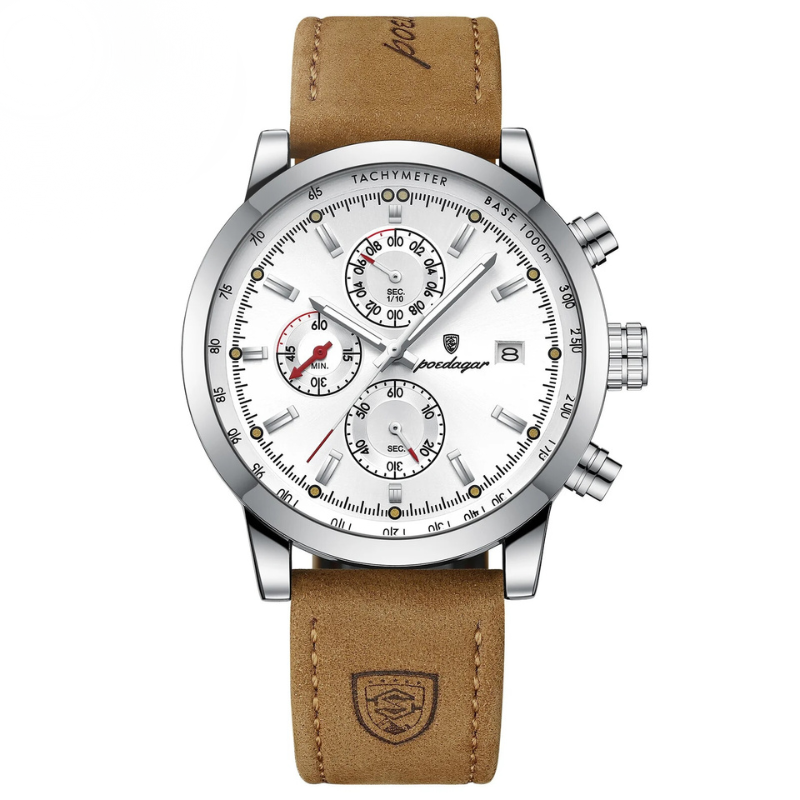 Men’s Chronograph Watch | Tachymeter Bezel | 44 mm Case | Leather Strap | 3 ATM