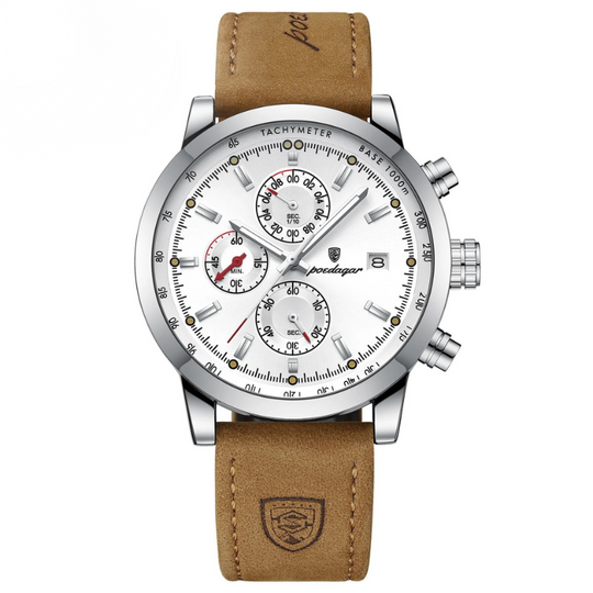 Men’s Chronograph Watch | Tachymeter Bezel | 44 mm Case | Leather Strap | 3 ATM