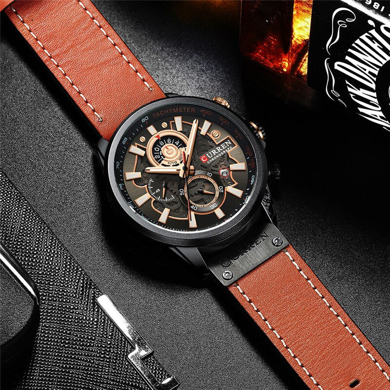 Men’s Chronograph Quartz Watch | 48 mm Case | Leather Strap | 3 ATM Water Resistant | Calendar