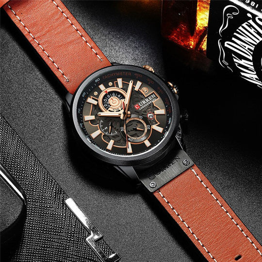 Men’s Chronograph Quartz Watch | 48 mm Case | Leather Strap | 3 ATM Water Resistant | Calendar
