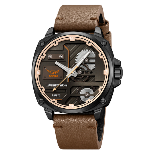 Men’s Industrial Quartz Watch | 50 mm | Leather Strap | 3 ATM Water-Resistant