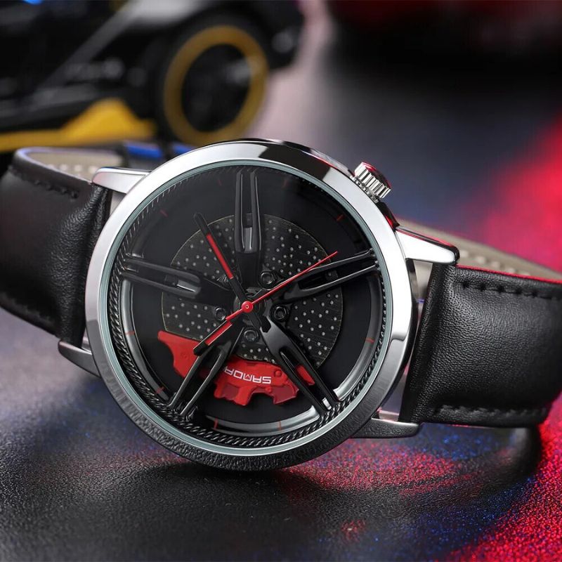 Men’s Racing Wheel Dial Watch | 41 mm | Car-Inspired Quartz | Brown Leather Strap | 3 ATM