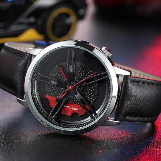 Men’s Racing Wheel Dial Watch | 41 mm | Car-Inspired Quartz | Brown Leather Strap | 3 ATM