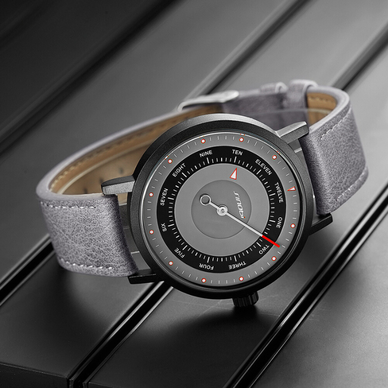 Unisex Creative Dial Quartz Watch 42 mm | Modern Military-Style | Leather Strap | 3 ATM