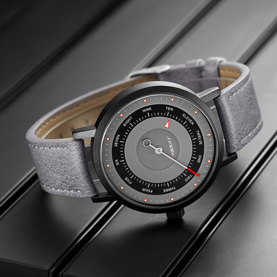 Unisex Creative Dial Quartz Watch 42 mm | Modern Military-Style | Leather Strap | 3 ATM