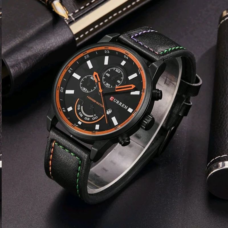 Men’s Fashion Sport Quartz Watch | Leather Strap | 43 mm Case | 3 ATM