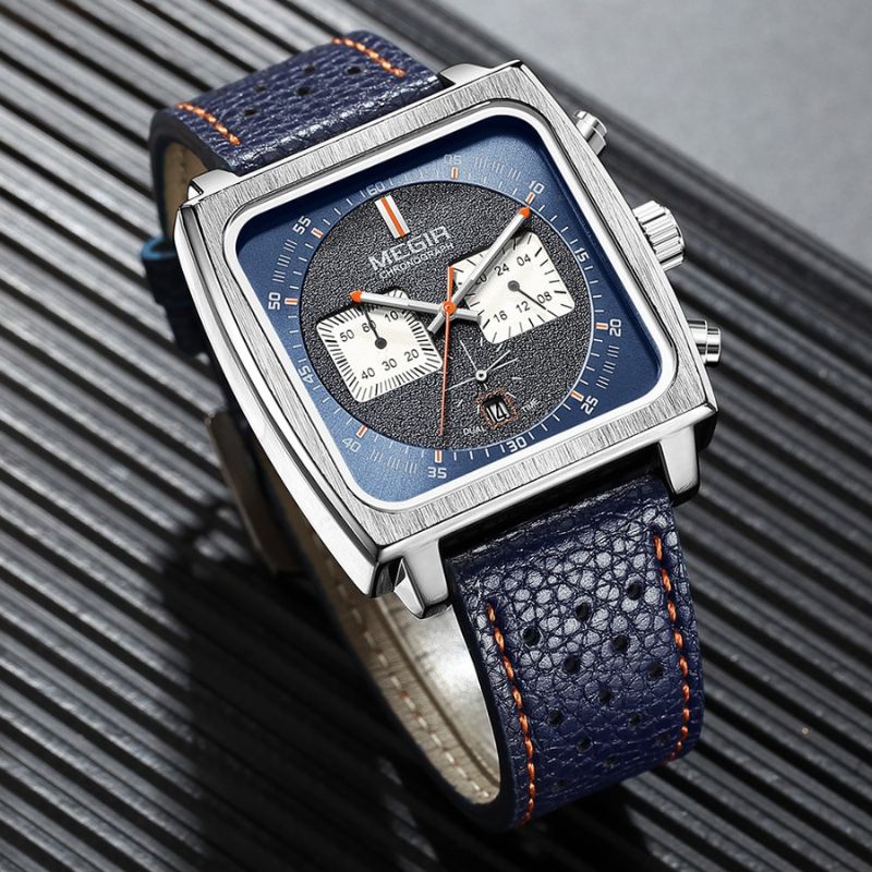 Men’s Chronograph | 43.5 mm | Silver/Blue Leather | 3 ATM