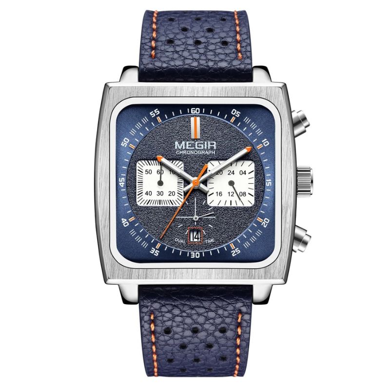 Men’s Chronograph | 43.5 mm | Silver/Blue Leather | 3 ATM