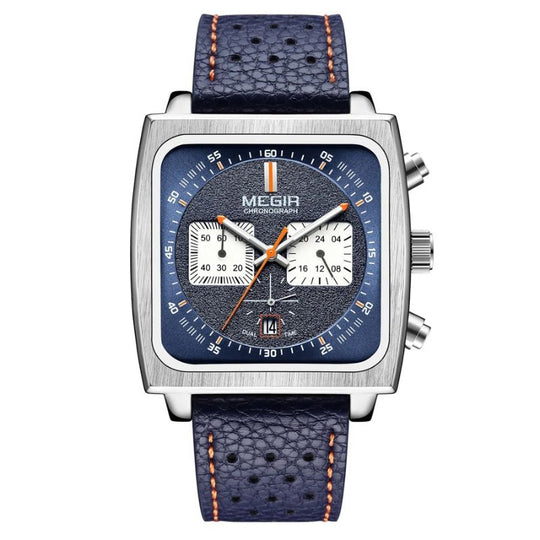 Men’s Chronograph | 43.5 mm | Silver/Blue Leather | 3 ATM