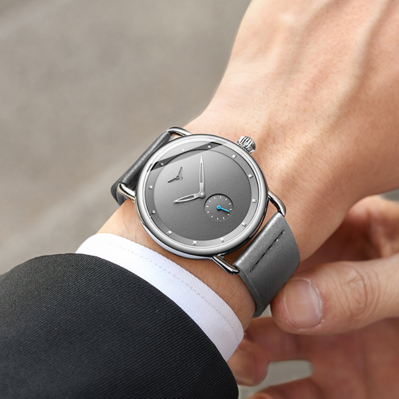 Unisex Minimalist Quartz Watch | 41 mm Case | Silver Leather Strap | Gray Dial | 3 ATM Water Resistant
