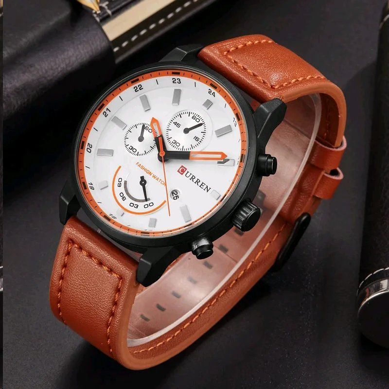 Men’s Fashion Sport Quartz Watch | Leather Strap | 43 mm Case | 3 ATM