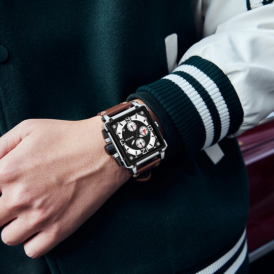 Men’s Tactical Chronograph Watch 48 mm | Quartz, Date & Luminous | Leather Strap | 3 ATM