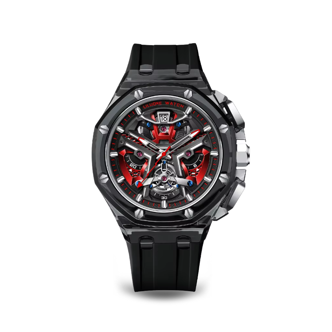 Men’s Transparent Skeleton Automatic Watch | 44 mm Case | Rubber Strap | 3 ATM Water Resistant