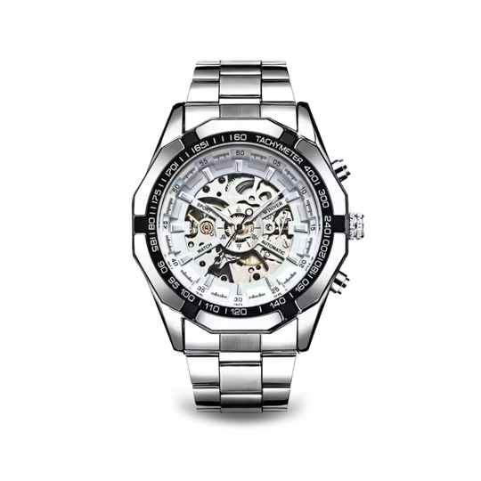 Automatic Skeleton Stainless Steel Watch | 45 mm | Tachymeter Bezel | 3 ATM Water Resistant