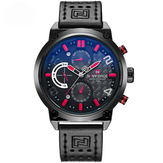 Men’s Military Sport Chronograph 48 mm | Day-Date Multi-Dial | Leather Strap | 3 ATM