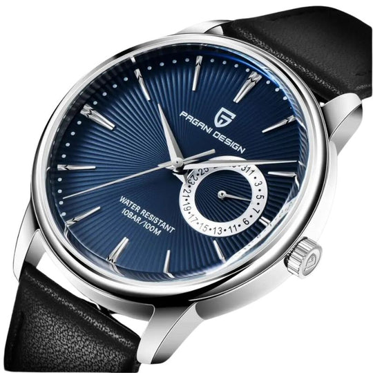 Men's Watch | 40 mm | Silver/Blue Leather | 3 ATM