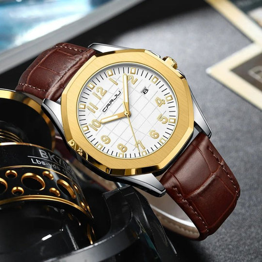 Men’s Classic Quartz Watch 42mm | Date Display | Leather Strap | 3ATM Water-Resistant Business Style