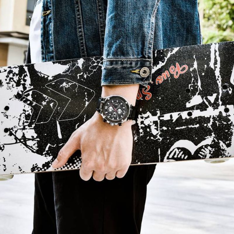 Men’s Luxury Sport Chronograph Watch | Quartz | 45 mm Case | Leather Strap | 3 ATM