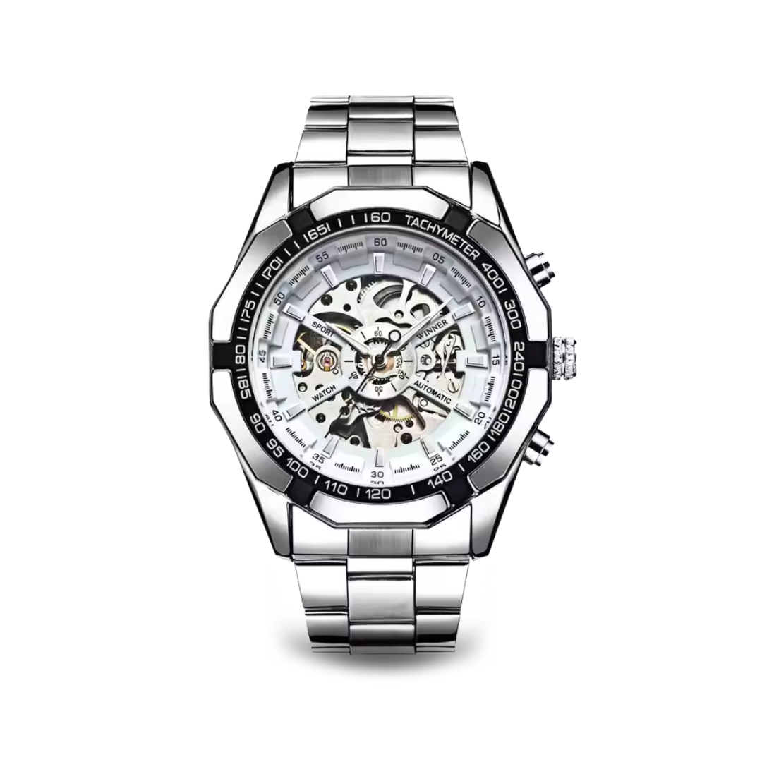 Automatic Skeleton Stainless Steel Watch | 45 mm | Tachymeter Bezel | 3 ATM Water Resistant