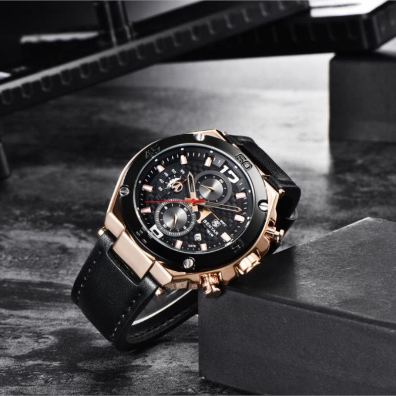 Men’s Luxury Sport Chronograph Watch | Quartz | 45 mm Case | Leather Strap | 3 ATM