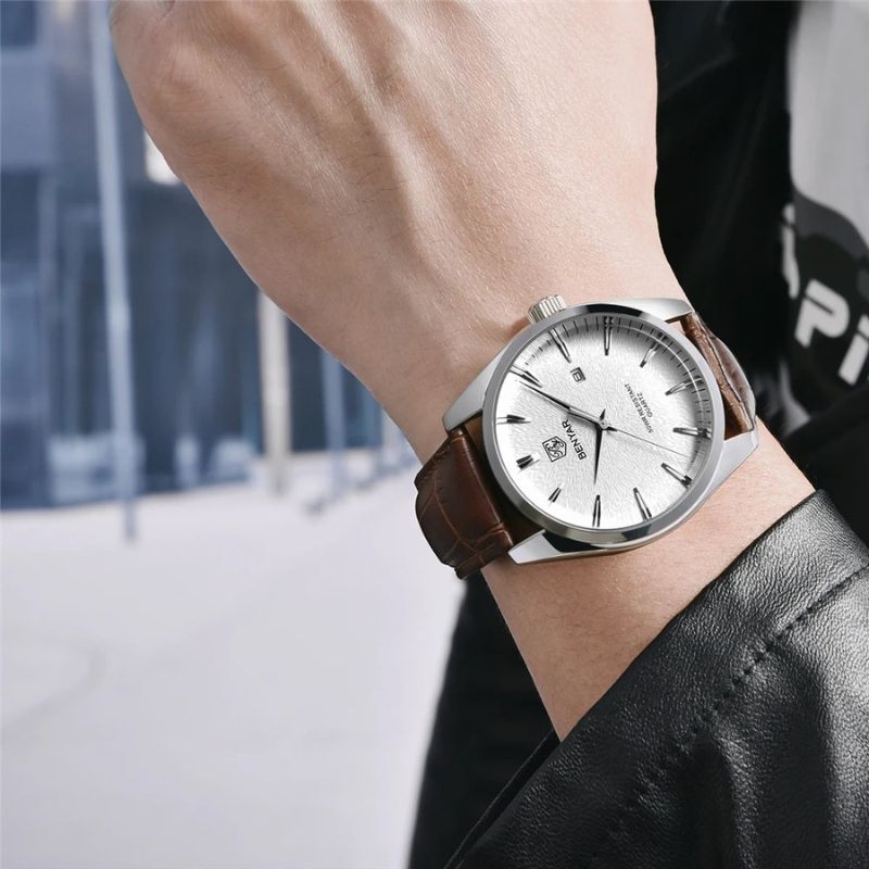 Men’s Business Watch 41 mm | Quartz & Date | Leather Strap | Luminous Hands | 3 ATM