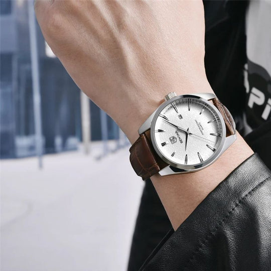 Men’s Business Watch 41 mm | Quartz & Date | Leather Strap | Luminous Hands | 3 ATM
