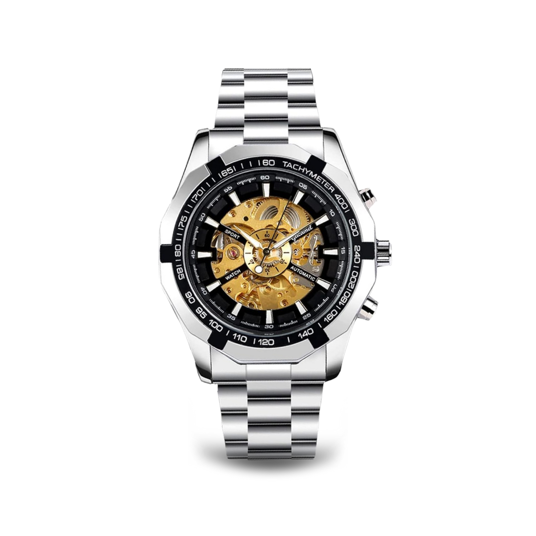 Automatic Skeleton Stainless Steel Watch | 45 mm | Tachymeter Bezel | 3 ATM Water Resistant