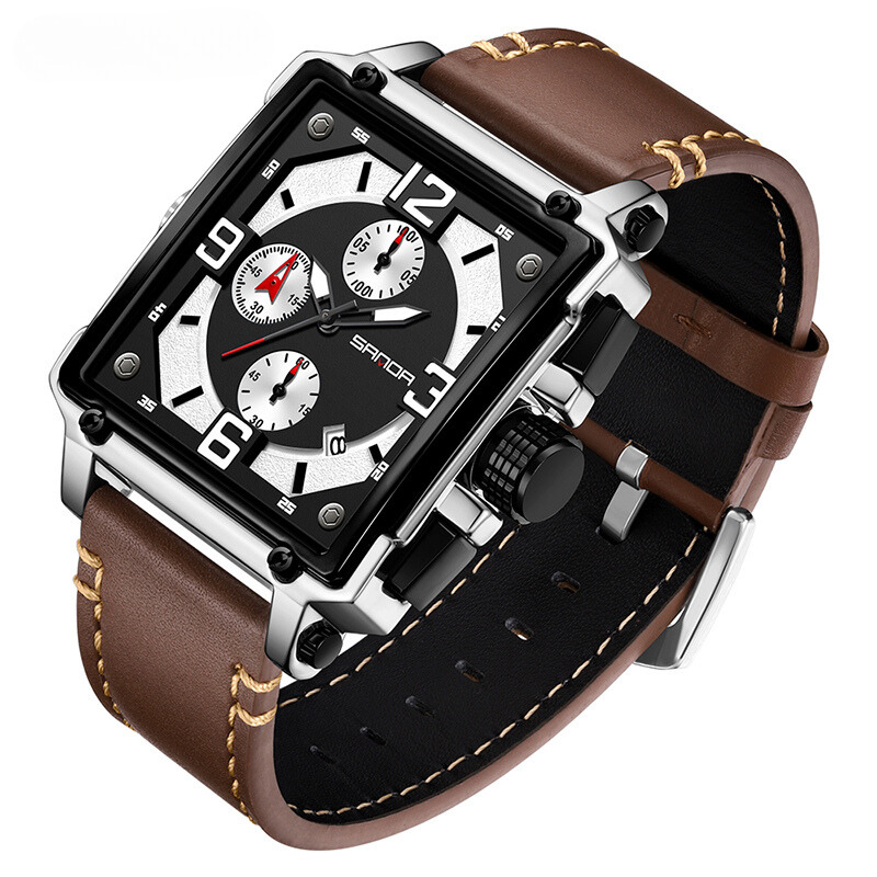 Men’s Tactical Chronograph Watch 48 mm | Quartz, Date & Luminous | Leather Strap | 3 ATM