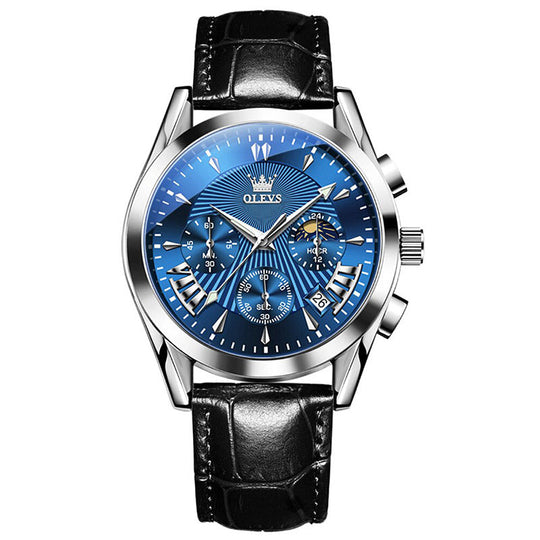 Men’s Classic Chronograph-Style Dress Watch | 40 mm Case | Date Window | 3 ATM | Leather Strap