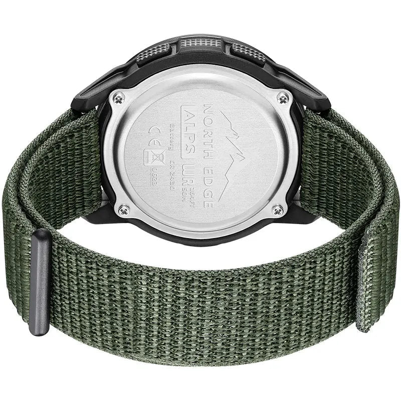 Men’s Tactical Digital Field Watch 45 mm | Black Case & Green Nylon Strap | 5 ATM | Alarm & Chronograph
