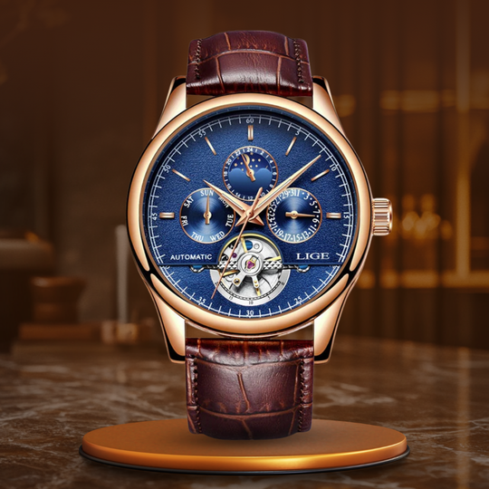 Men’s Automatic Moonphase Tourbillon Watch | 43 mm | Leather Strap | Multi-Function Calendar