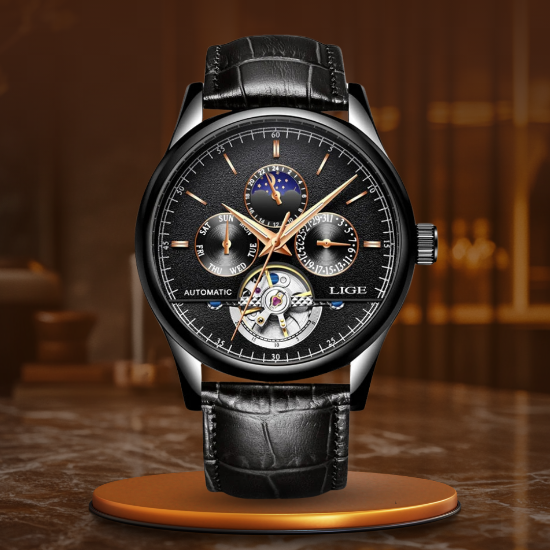 Men’s Automatic Moonphase Tourbillon Watch | 43 mm | Leather Strap | Multi-Function Calendar