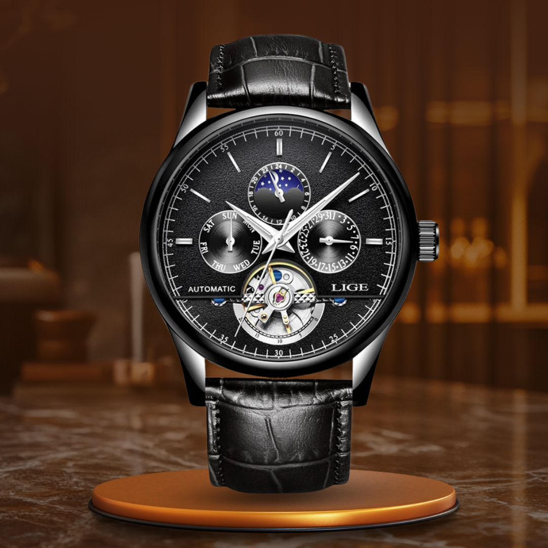 Men’s Automatic Moonphase Tourbillon Watch | 43 mm | Leather Strap | Multi-Function Calendar