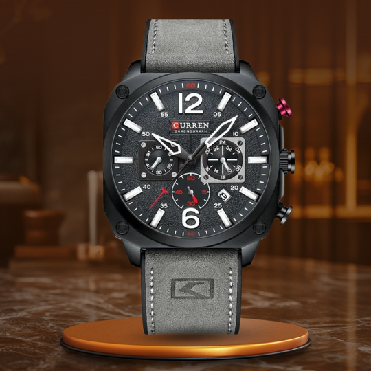 Men’s Chronograph Quartz Watch | 44 mm Case | Leather Strap | 3 ATM Water Resistant | Date