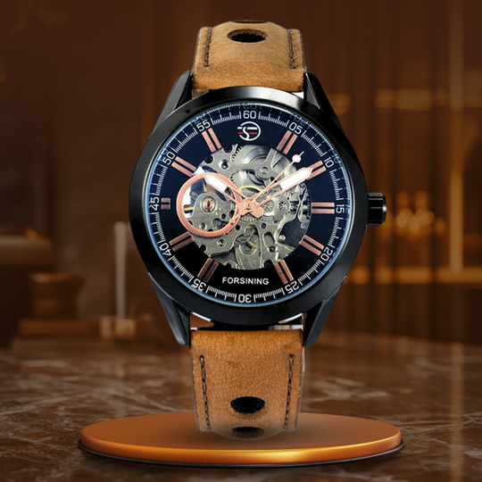 Men’s Skeleton Automatic Watch | 42 mm Case | Sport Design | 3 ATM Water Resistant | Leather Strap