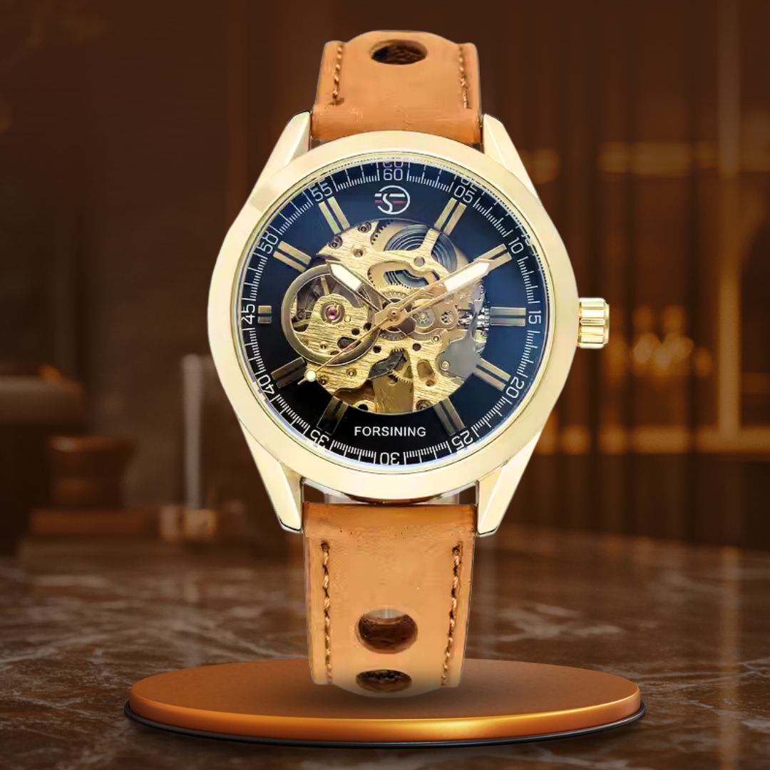 Men’s Skeleton Automatic Watch | 42 mm Case | Sport Design | 3 ATM Water Resistant | Leather Strap