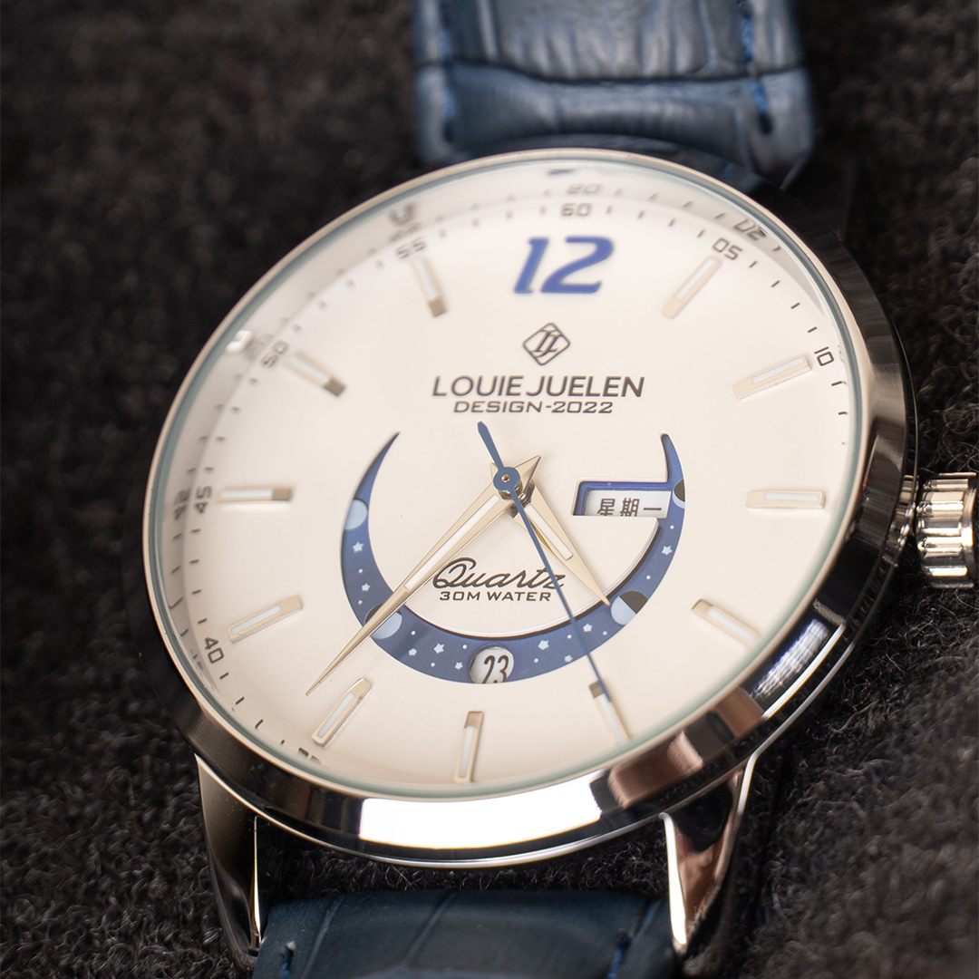 Men’s Elegant Moonphase Watch | 42 mm Case | Leather Strap | 3 ATM Water Resistant