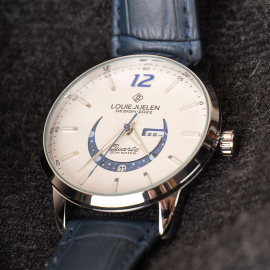 Men’s Elegant Moonphase Watch | 42 mm Case | Leather Strap | 3 ATM Water Resistant