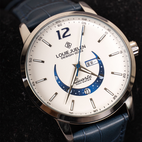 Men’s Elegant Moonphase Watch | 42 mm Case | Leather Strap | 3 ATM Water Resistant