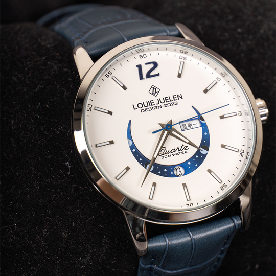 Men’s Elegant Moonphase Watch | 42 mm Case | Leather Strap | 3 ATM Water Resistant