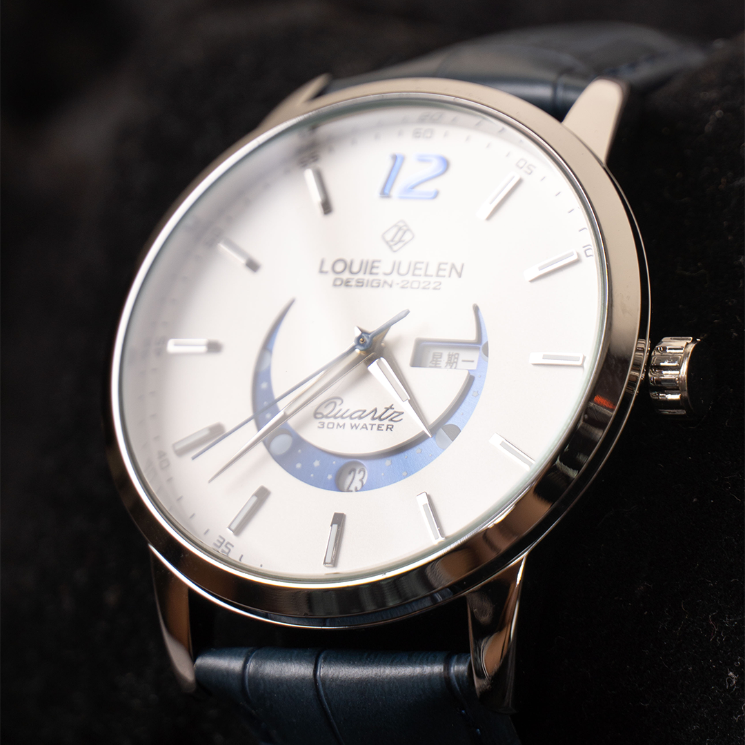 Men’s Elegant Moonphase Watch | 42 mm Case | Leather Strap | 3 ATM Water Resistant