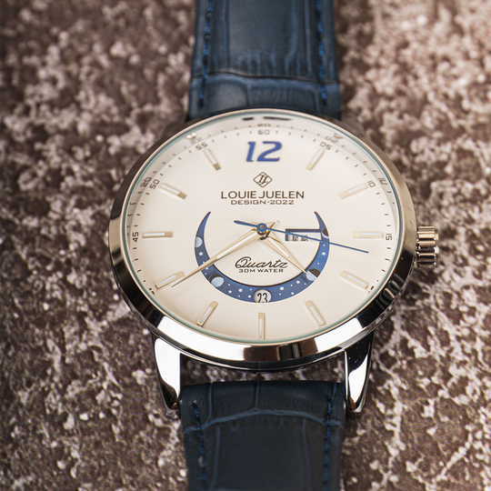 Men’s Elegant Moonphase Watch | 42 mm Case | Leather Strap | 3 ATM Water Resistant