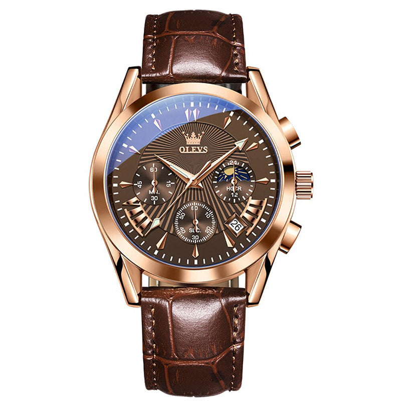 Men’s Classic Chronograph-Style Dress Watch | 40 mm Case | Date Window | 3 ATM | Leather Strap