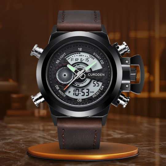 Men's Dual-Time Chronograph Watch | 47 mm | Leather Strap | 3 ATM