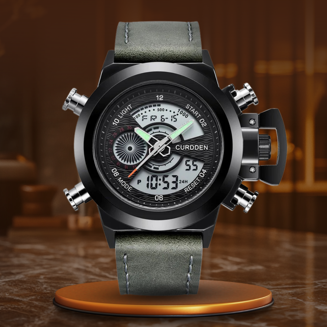 Men's Dual-Time Chronograph Watch | 47 mm | Leather Strap | 3 ATM