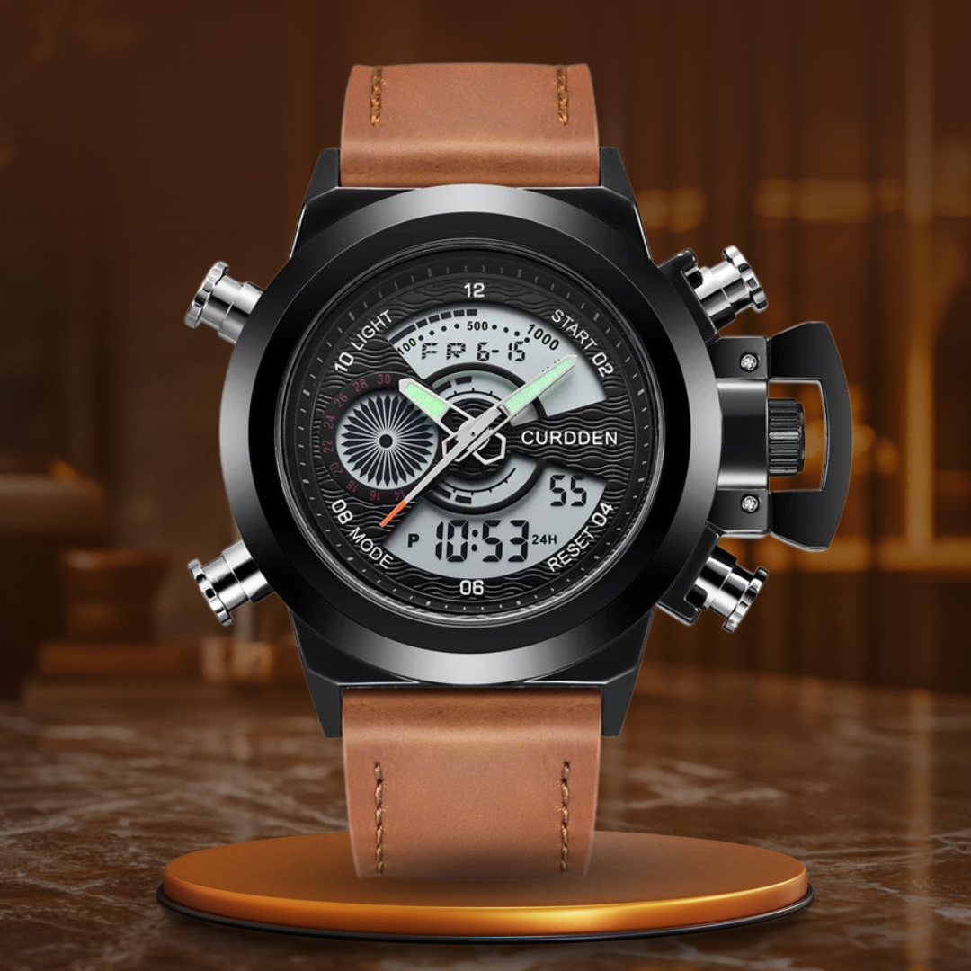 Men's Dual-Time Chronograph Watch | 47 mm | Leather Strap | 3 ATM
