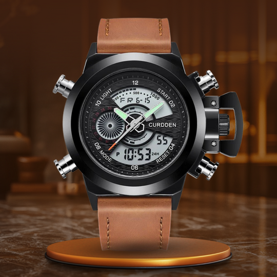 Men's Dual-Time Chronograph Watch | 47 mm | Leather Strap | 3 ATM