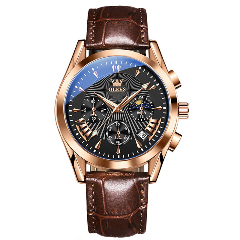 Men’s Classic Chronograph-Style Dress Watch | 40 mm Case | Date Window | 3 ATM | Leather Strap