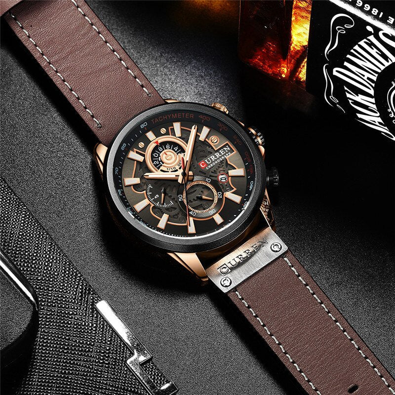 Men’s Chronograph Quartz Watch | 48 mm Case | Leather Strap | 3 ATM Water Resistant | Calendar